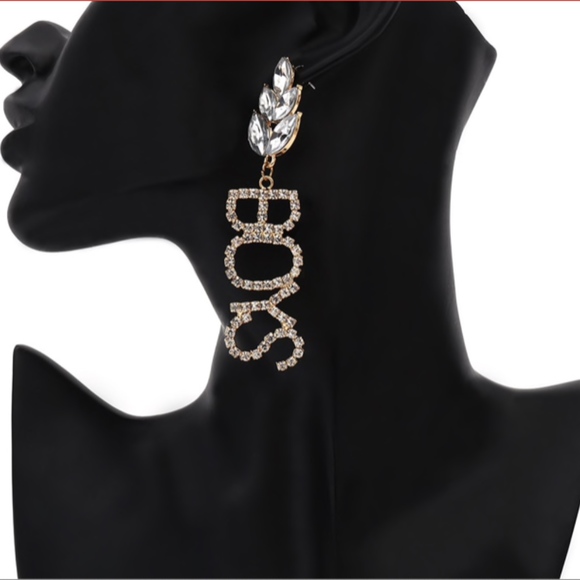 Girls Boys Rhinestone Drop Letter Earrings - Picture 5 of 5